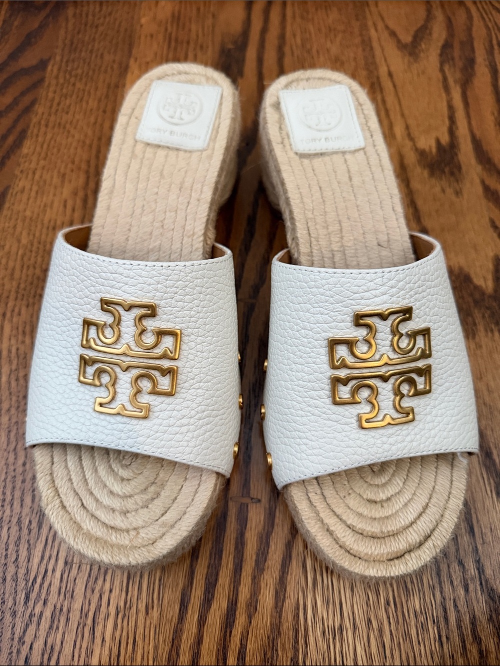 Tory Burch White Leather Slide Mules with Gold Logo